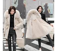 ZXCL 2021 Nouvelle Mode Long Manteau d'hiver Femmes Vêtements Laure en Laine à Capuche Parkas Slim avec Collier de Fourrure Veste Hiver Chaude Femmes-Beige,XL