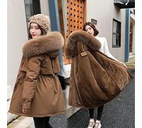 ZXCL 2021 Nouvelle Mode Long Manteau d'hiver Femmes Vêtements Laure en Laine à Capuche Parkas Slim avec Collier de Fourrure Veste Hiver Chaude Femmes-Brown,XL