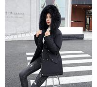 ZXCL Doublure de Velours Massif Mesdames Épaissir Parka à Capuche Femmes Slim Big Collier de Fourrure Vêtements d'extérieur Veste d'hiver Femmes Coating Parkas-5 Black,M