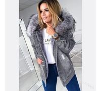 ZXCL Femmes Hiver Chaleur col Moelleux enveloppe Veste en Jean à Capuche épais Peluche à Manches Longues à Manches Longues en Manteau Jean surdimensionné lâche Veste-Grey,XL