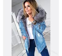 ZXCL Femmes Hiver Chaleur col Moelleux enveloppe Veste en Jean à Capuche épais Peluche à Manches Longues à Manches Longues en Manteau Jean surdimensionné lâche Veste-Light Blue,S