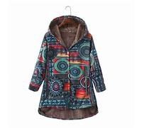 ZXCL Femmes Vintage Winter Coat Manteau Plus Taille Floral imprimé Bouton à Capuche à Capuche à Manches Longues Veste Chaud Poches Casual Outwear-Blue,3XL
