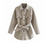 ZXCL Hiver Nouveau Manteau en Wrap de Laine Femme Fille Haute Taille Tunique Bandage Jaquette Poches décontractées Chaude Chemise Manteau-Smoky Gray,S