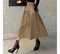 ZXCL Jupes Femmes coréenne Mode Solide Couleur Grosse Swing Dames Jupe Longue Jupe 2020 Automne Wild Haute Taille Arc Mince Jupes Minces-Khaki,M