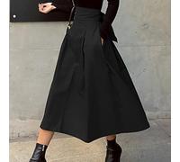 ZXCL Jupes Femmes coréenne Mode Solide Couleur Grosse Swing Dames Jupe Longue Jupe 2020 Automne Wild Haute Taille Arc Mince Jupes Minces-Black,M