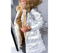 ZXCL Manteau Femme Fourrure à Fourrure à Capuche Veste Chaude Slim Fit Fit Paysache à Manches Longues Couleur Solide Couleur Léger Plus Taille Femme Heurt-Silver,XL