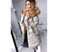 ZXCL Manteau Femme Fourrure à Fourrure à Capuche Veste Chaude Slim Fit Fit Paysache à Manches Longues Couleur Solide Couleur Léger Plus Taille Femme Heurt-Champagne,XXL