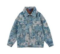 ZXCL Vestes de Denim Jacquard Floral Hommes Femmes surdimensionnées Jean janière Veste Couple vêtements-Blue,S