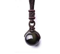 ZXCM Arc-en-Ciel Oeil Naturel obsdiaire Transfert Bonne Chance Perle Pendentif Collier Polyester Corde chaîne Collier Bijoux pour Femme