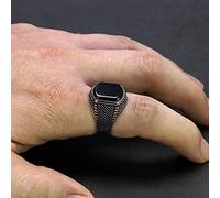 ZXCM Turquie Bijoux Bague Noire Hommes Light-Poids 6G 925 Sterling Silver Hommes Anneaux d'argent Naturel Agate Stone Vintage
