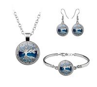 ZXCM Vintage Arbre de Vie Tai Chi Butterfly Bijoux Ensemble Art Picture Cabochon Cabochon Collier Bracelet Boucles d'oreilles pour Femmes