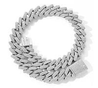 zxcs 20mm CLIGE Out Out pour Hommes Miami Cuban Link Collier Luxe Micro Pavé Cubain Chain Cuban Hop Hop Bijoux-Platinum Plated,7inch Bracelet