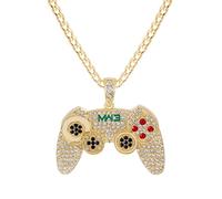 zxcs Hip HOP Game Controller Poignée Collier Pendentif pour Femmes Homme Or Couleur Crystal Cristal Strass Bijoux Chaîne Colliers-Gold Cuban Chain,18inch(45cm)