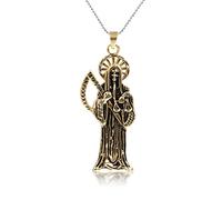 zxcs Hip HOP Vintage Saint Death Skull Pendentif Gold Collier en Acier Inoxydable Hommes et Femmes Bijoux Gothiques-Gold-Color