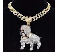 zxcs Hommes Femmes Hip Hop Hop Beautiful Chien Pendentif Collier 13mm Crystal Cuban Chain Hiphop Colliers Mode Charm Bijoux-Gold,18inch(45cm)