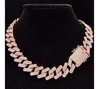 zxcs Hommes Hip HOP Chain Collier Haute Qualité 20mm Largeur Largeur Rhombus Cuban Chains Collier Hiphop Collier Fashion Charm Bijoux-Rose Gold,16inch Necklace