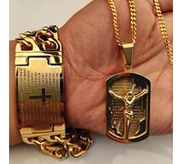zxcs Men Hip HOP Cross Jésus Pendentif avec Bracelet croisé en Acier Inoxydable Jamais Fade Mâle Vintage Collier Hiphop Collier Fashion Bijoux-Necklace Bracelet