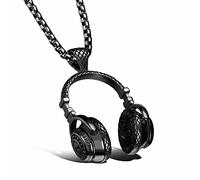 zxcs Musique Casque Pendentif Collier Longue Chaîne Hommes Femmes Hip Hop Bijoux Rock Casque Collier Cadeau Masculin-Black