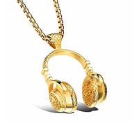 zxcs Musique Casque Pendentif Collier Longue Chaîne Hommes Femmes Hip Hop Bijoux Rock Casque Collier Cadeau Masculin-Gold