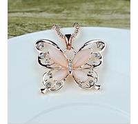 zxcs Rose Gold Crystal Acrylique Opal 4cm Big Butterfly Pendentif Collier 70cm Longue Chaîne Pull Bijoux pour Femmes Cadeaux