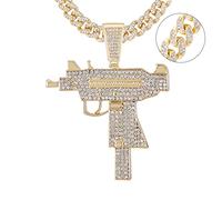 zxcs sous-Pistolet sous-Pistolet Mode Cuba Chaîne Pendentif Hommes Glafe Out Crystal Or/Argent Couleur Charm Collier Hip Hop Bijoux Collier Cuban-Gold 13MM Chain,24inch