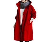 ZXCVB Hooded Trench Coat Women, Oversized Trench Coats Windbreaker Jacket, Lightweight Trench Coat, Swing Coats Long for Women (2XL,Red)