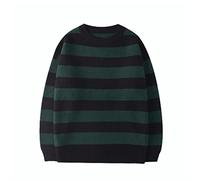 ZXCW Automne Hiver rayé Pull tricoté Femmes décontracté surdimensionné Pulls Pulls Couple Harajuku Streetwear lâche Chaud-M,Green Black