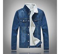 ZXCW Hommes Hiver Solid Casual Jacket 2021 Nouveau Bombardier pour Hommes Denim Veste Fashion Jean Biker Manteau doublé de Laine Manteau de Loisir Plus Grande taille-MAX043 Navy Blue,L