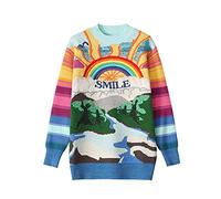 ZXCW Pull surdimensionné Femmes 2021 Mode Arc-en-Ciel à Rayures brodées brodées Pulls tricotés lâches Streetwear Shopping-M