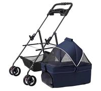 ZXDRYBHD Poussette Chien, Poussette pour Animaux de Compagnie, Chariot de Transport Pliable, avec Sac de Rangement et Porte-gobelet(Blue)