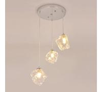 ZXDTVFGN Lustre en Verre à 3 lumières, îlot de Cuisine chromé linéaire avec glaçons soufflés Transparents, Rond et Moderne pour Salle à Manger, Chambre à Coucher, Salon, Cage d'esc