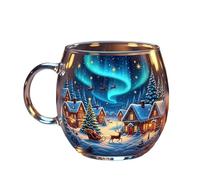 ZXDZSW Tasse en Verre teinté de Noël, Tasse à café de Noël Peinte à la Main avec Motif Citrouille et fantôme, Verres Peints festifs, Verres de Saison(Christmas Town)