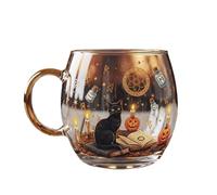 ZXDZSW Tasse en Verre teinté de Noël, Tasse à café de Noël Peinte à la Main avec Motif Citrouille et fantôme, Verres Peints festifs, Verres de Saison(Halloween Black Cat)