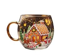 ZXDZSW Tasse en Verre teinté de Noël, Tasse à café de Noël Peinte à la Main avec Motif Citrouille et fantôme, Verres Peints festifs, Verres de Saison(Gingerbread House)