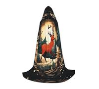 ZXERTG Cape à capuche avec imprimé cerf de Noël pour costumes d'Halloween, parfaite pour magicien, vampire, faucheuse et cosplay