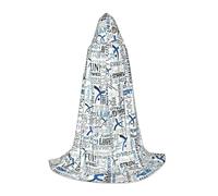 ZXERTG Cape à capuche imprimée bleue pour costumes d'Halloween, parfaite pour magicien, vampire, faucheuse et cosplay