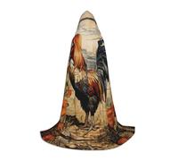 ZXERTG Cape à capuche imprimée coq sur bois dans les terres agricoles pour costumes d'Halloween, parfaite pour magicien, vampire, faucheuse et cosplay