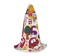 ZXERTG Cape à capuche imprimée journal scolaire en anglais pour costumes d'Halloween, parfaite pour magicien, vampire, faucheuse et cosplay