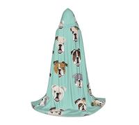ZXERTG Cape à capuche imprimée visages de bouledogue anglais pour costumes d'Halloween, parfaite pour magicien, vampire, faucheuse et cosplay