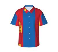 ZXERTG Chemise hawaïenne à manches courtes avec drapeau mongol pour homme pour l'été et les vacances, Noir , S