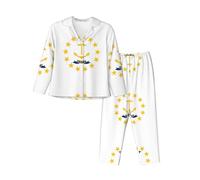 ZXERTG Ensemble de pyjama luxueux pour femme avec imprimé drapeau de l'État du Rhode Island, ensembles de pyjama assortis, pour les vacances et les réunions de famille, Noir , S