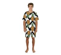 ZXERTG Ensemble de pyjama pour homme motif ananas avec rayures noires et blanches, short de pyjama confortable pour homme, parfait pour les nuits d'été, Noir , 3XL