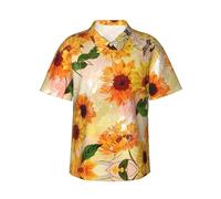 ZXERTG Magnifique chemise hawaïenne à manches courtes avec imprimé tournesol pour homme pour l'été et les vacances, Noir , M