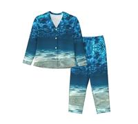 ZXERTG Océan. Imprimez des ensembles de pyjama luxueux pour femmes, ensembles de pyjamas assortis, pour les vacances et les réunions de famille, Noir , L