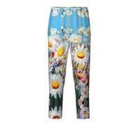 ZXERTG Pantalon de pyjama confortable avec imprimé floral marguerites d'été pour adolescents, pour les loisirs, les moments en famille, le sport et les sorties, Noir , 10-12