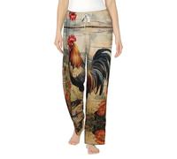 ZXERTG Pantalon de pyjama tendance en flanelle imprimé coq sur bois dans les terres agricoles, parfait pour se détendre au lit, sur le canapé, Noir , 3XL