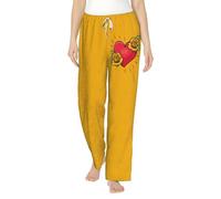ZXERTG Pantalon de pyjama tendance en flanelle imprimé cœur et fleurs, parfait pour se détendre au lit, sur le canapé, Noir , S