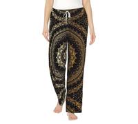 ZXERTG Pantalon de pyjama tendance en flanelle imprimé mandala, parfait pour se détendre au lit, sur le canapé, Noir , 3XL