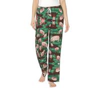 ZXERTG Pantalon de pyjama tendance en flanelle imprimé Pigs In Farm pour femme, parfait pour se détendre au lit, sur le canapé, Noir , M