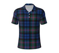 ZXERTG Polo de golf à manches courtes en polyester doux et respirant pour homme Motif tartan écossais Bleu et vert, Noir , 4XL